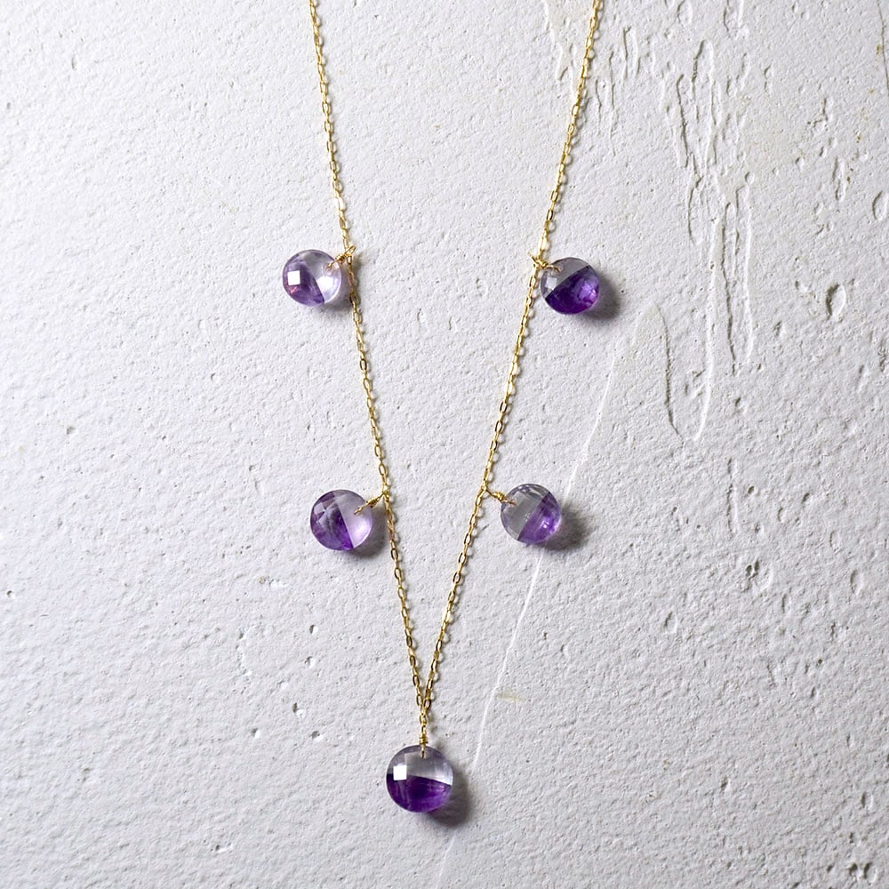 K18 ダブルアメシスト フリンジネックレス