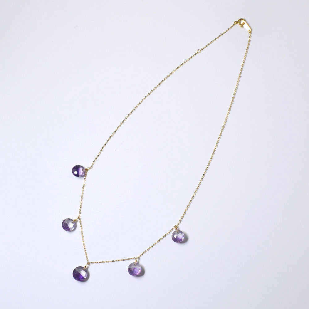 K18 ダブルアメシスト フリンジネックレス