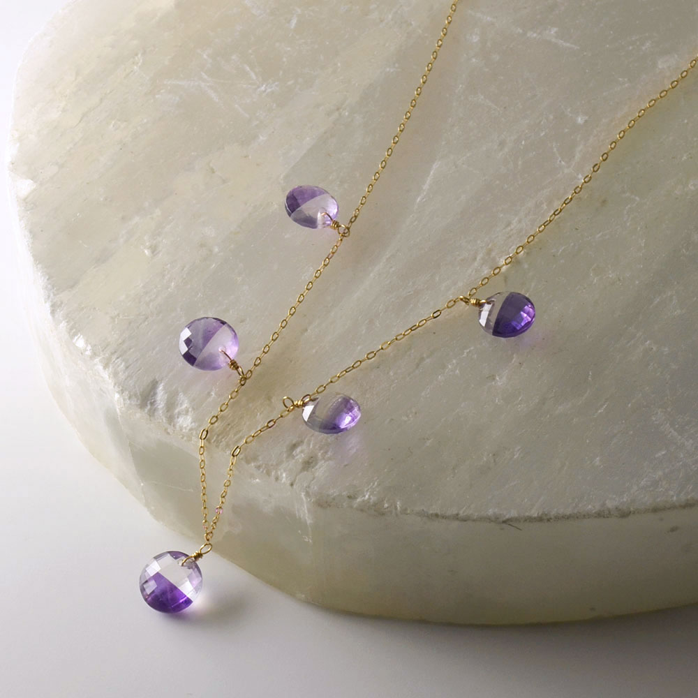 K18 ダブルアメシスト フリンジネックレス