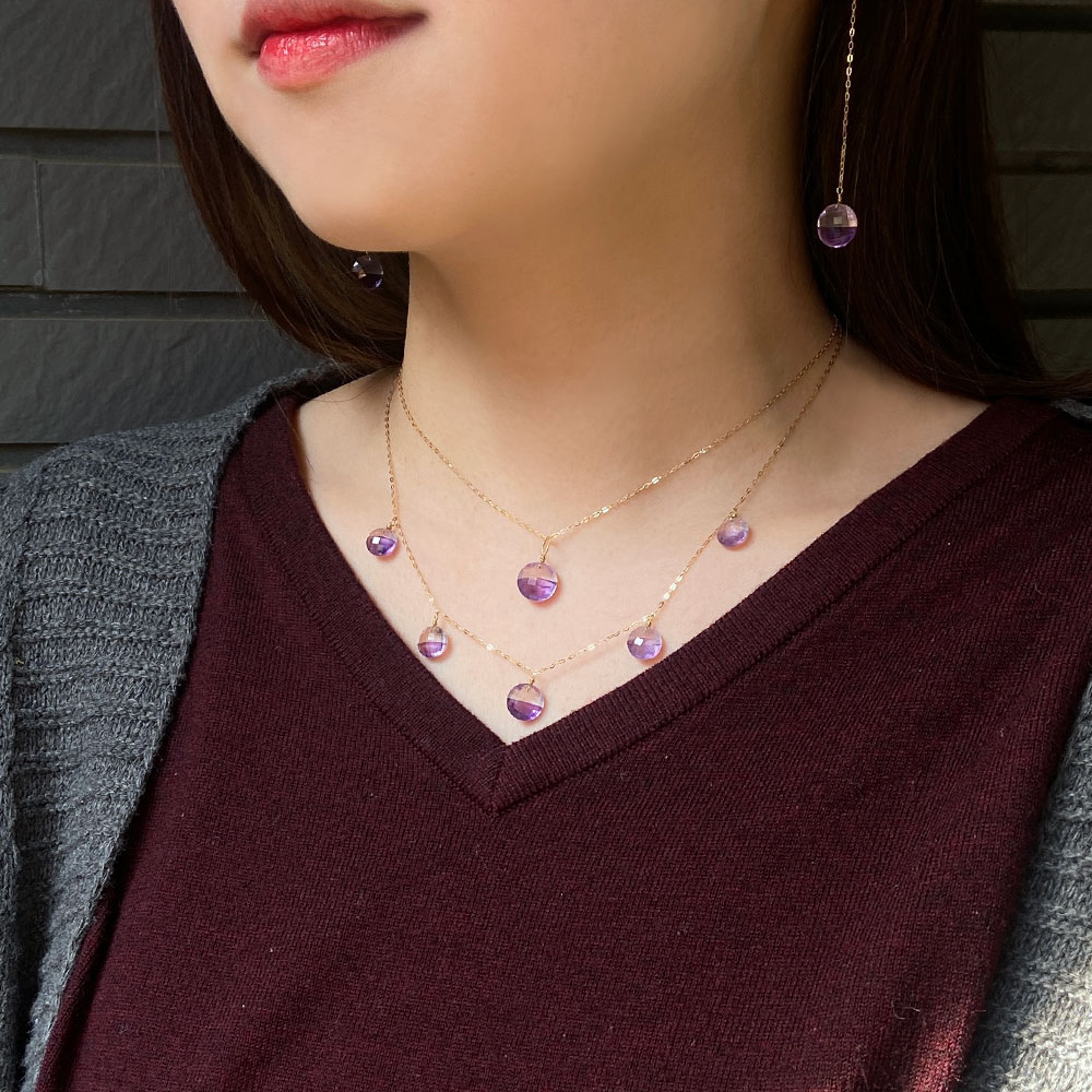 K18 ダブルアメシスト フリンジネックレス