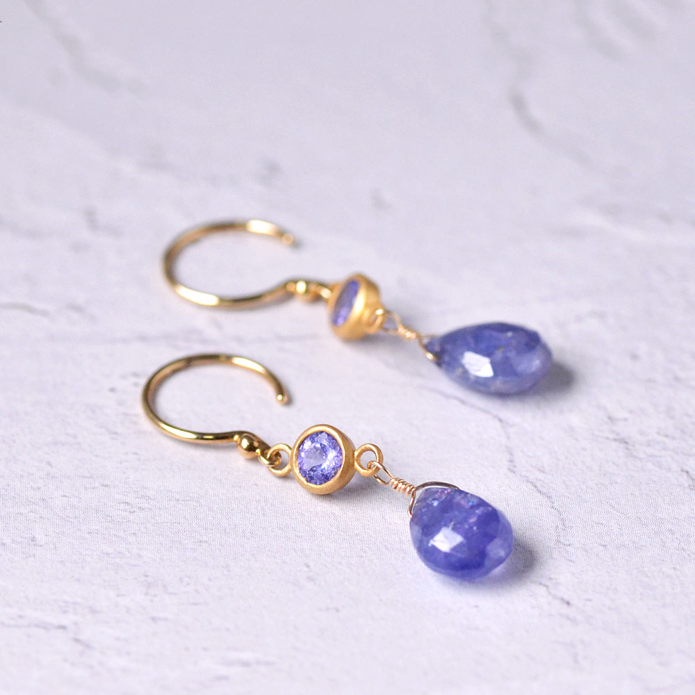 K18 天然石 ピアス(タンザナイト・ローズクォーツ×ピンクサファイア・サンストーン×レッドサファイア・ルチルクォーツ×オレンジサファイア)