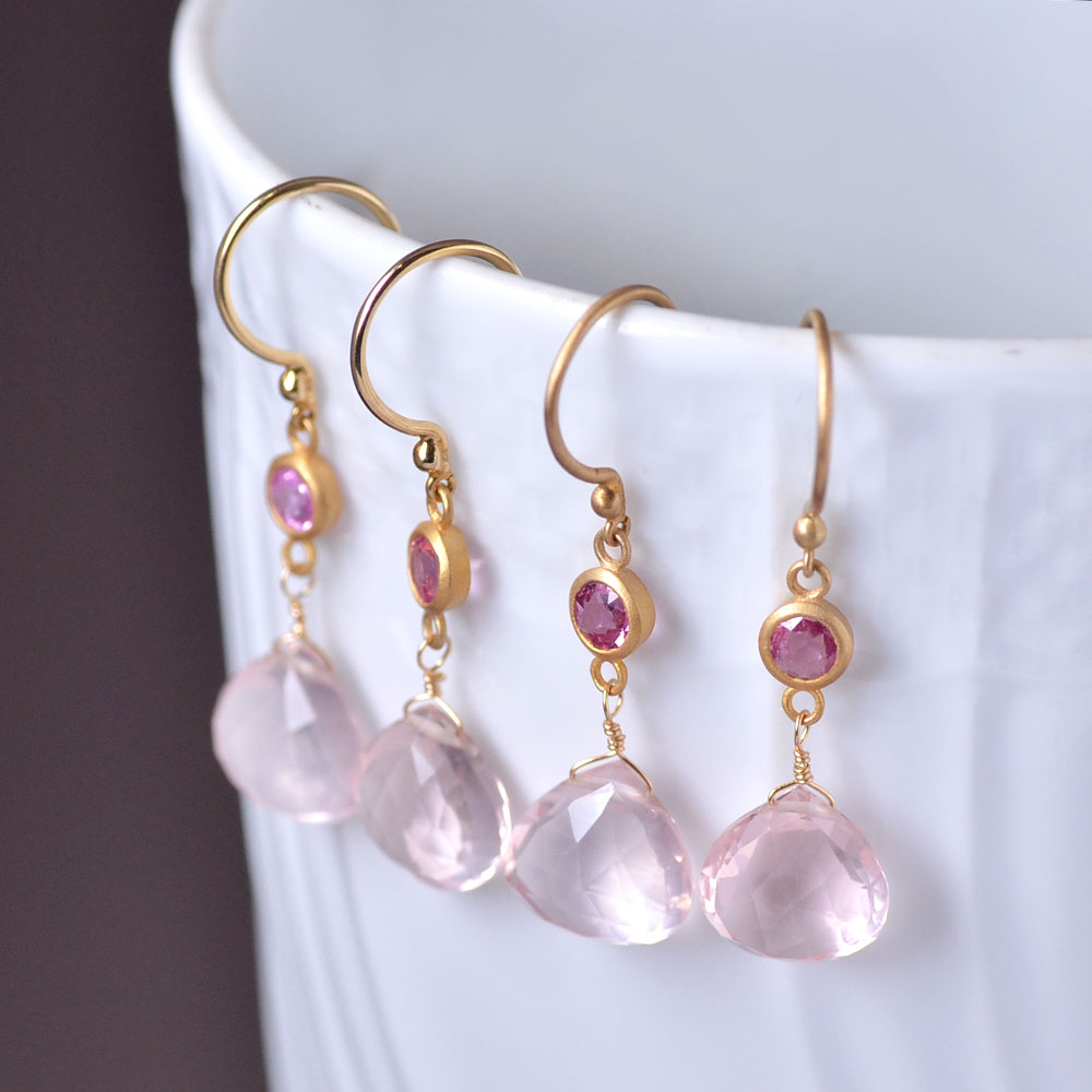 K18 天然石 ピアス(タンザナイト・ローズクォーツ×ピンクサファイア・サンストーン×レッドサファイア・ルチルクォーツ×オレンジサファイア)