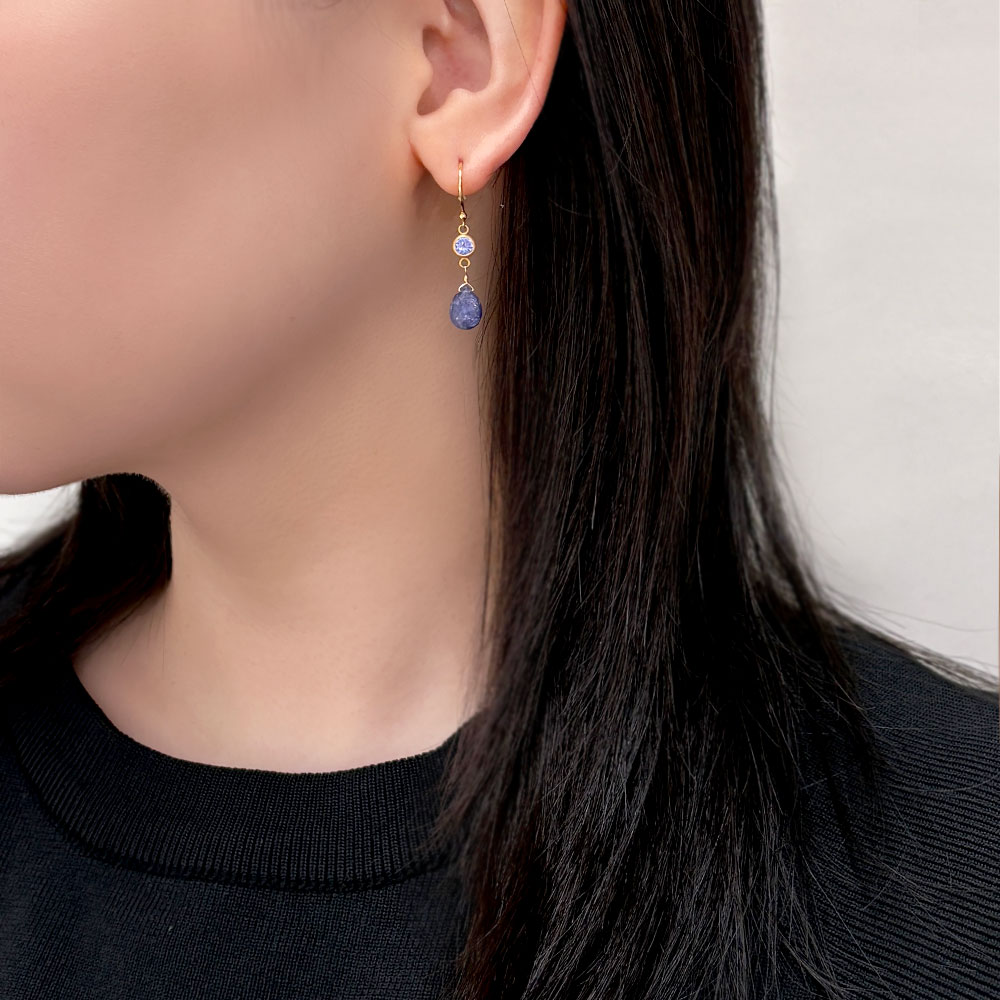 K18 天然石 ピアス(タンザナイト・ローズクォーツ×ピンクサファイア・サンストーン×レッドサファイア・ルチルクォーツ×オレンジサファイア)