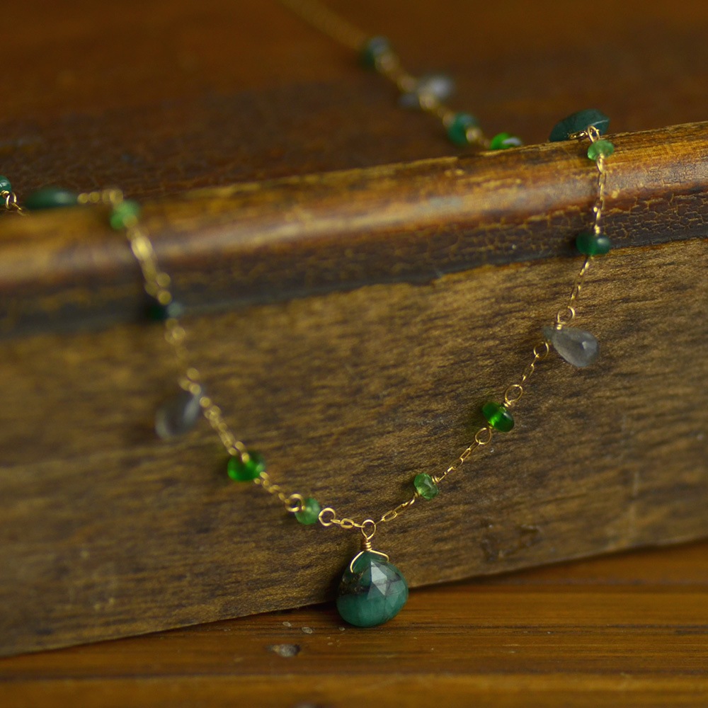 K18 エメラルド ダイオプサイト フェルスパー ラブラドライト  ネックレス
