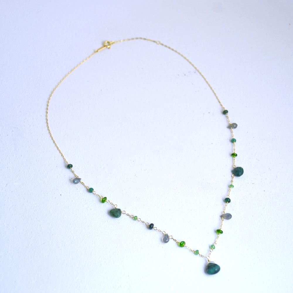 K18 エメラルド ダイオプサイト フェルスパー ラブラドライト  ネックレス