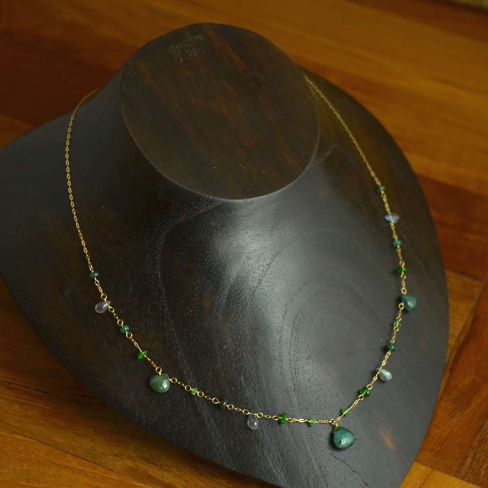 K18 エメラルド ダイオプサイト フェルスパー ラブラドライト  ネックレス