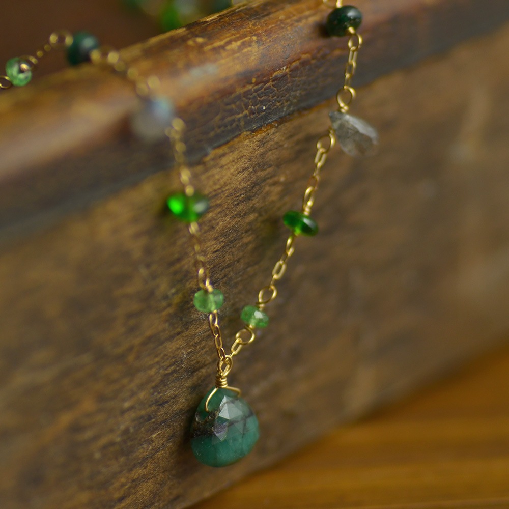 K18 エメラルド ダイオプサイト フェルスパー ラブラドライト  ネックレス