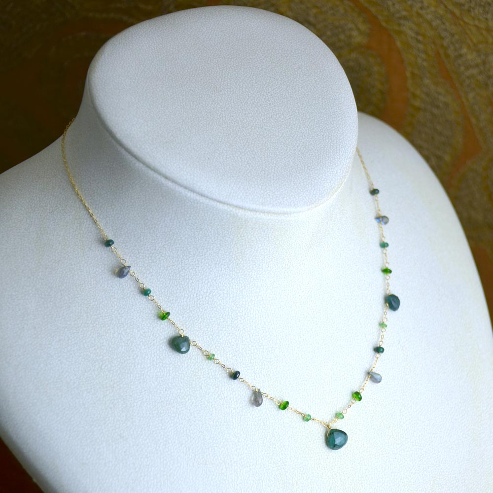 K18 エメラルド ダイオプサイト フェルスパー ラブラドライト  ネックレス