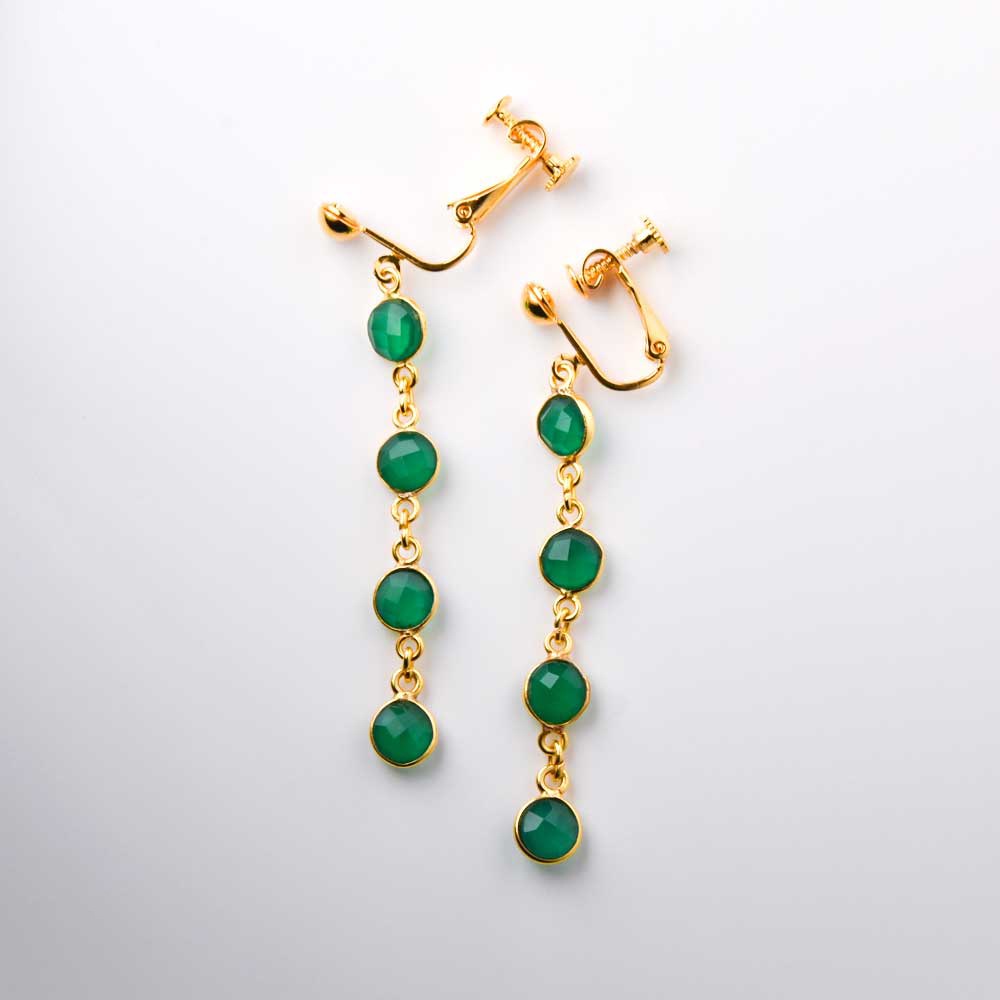 SVストーンベゼルイヤリング・ピアス グリーンアゲイト【Fortune Stone Table】