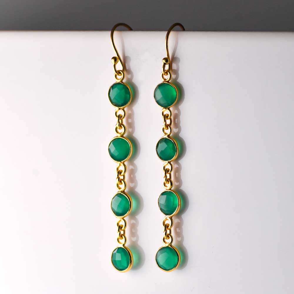 SVストーンベゼルイヤリング・ピアス グリーンアゲイト【Fortune Stone Table】