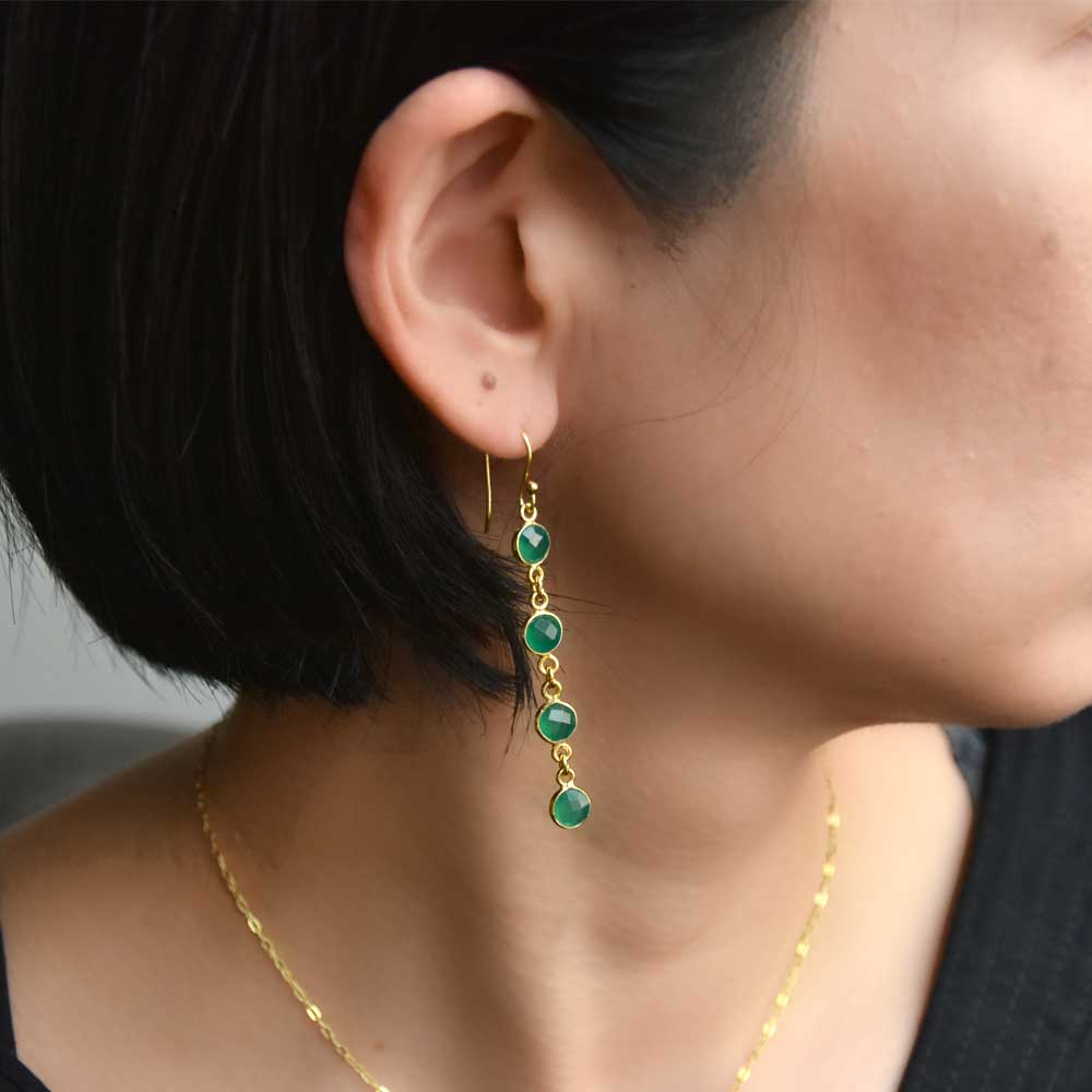 SVストーンベゼルイヤリング・ピアス グリーンアゲイト【Fortune Stone Table】