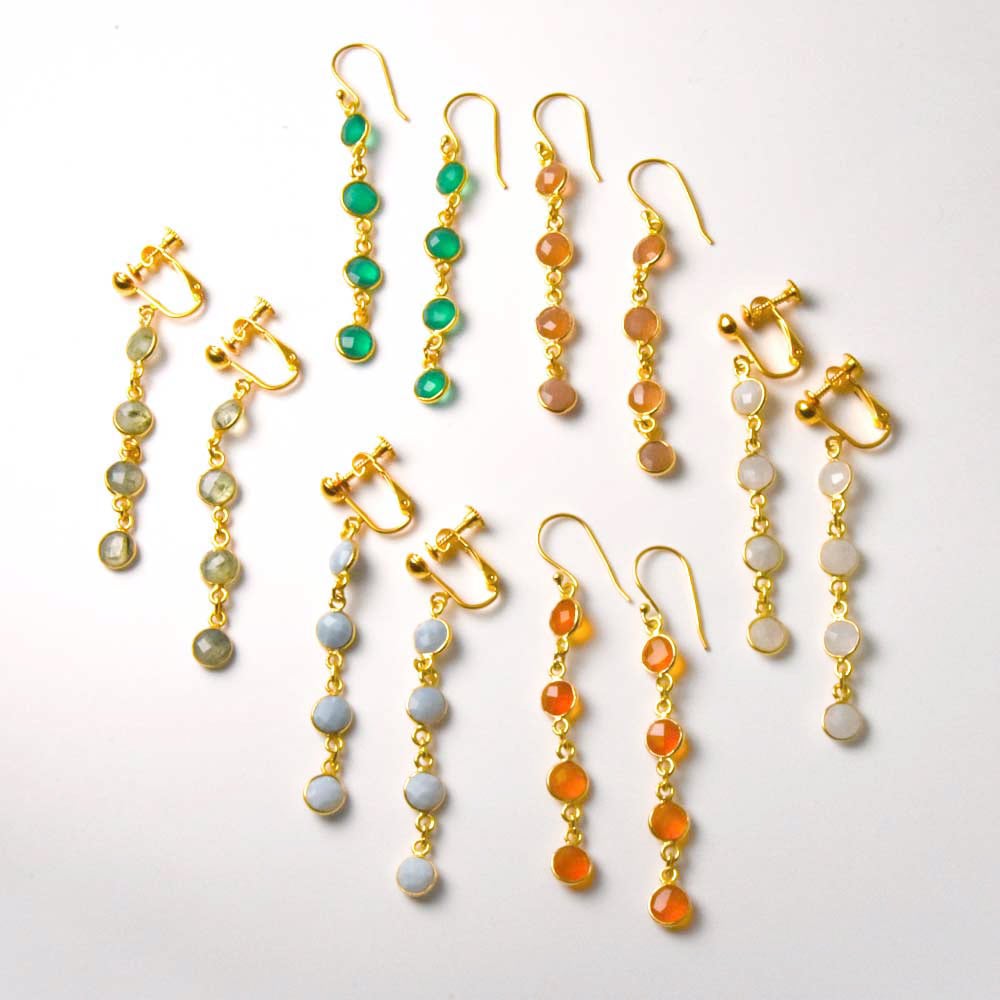 SVストーンベゼルイヤリング・ピアス グリーンアゲイト【Fortune Stone Table】