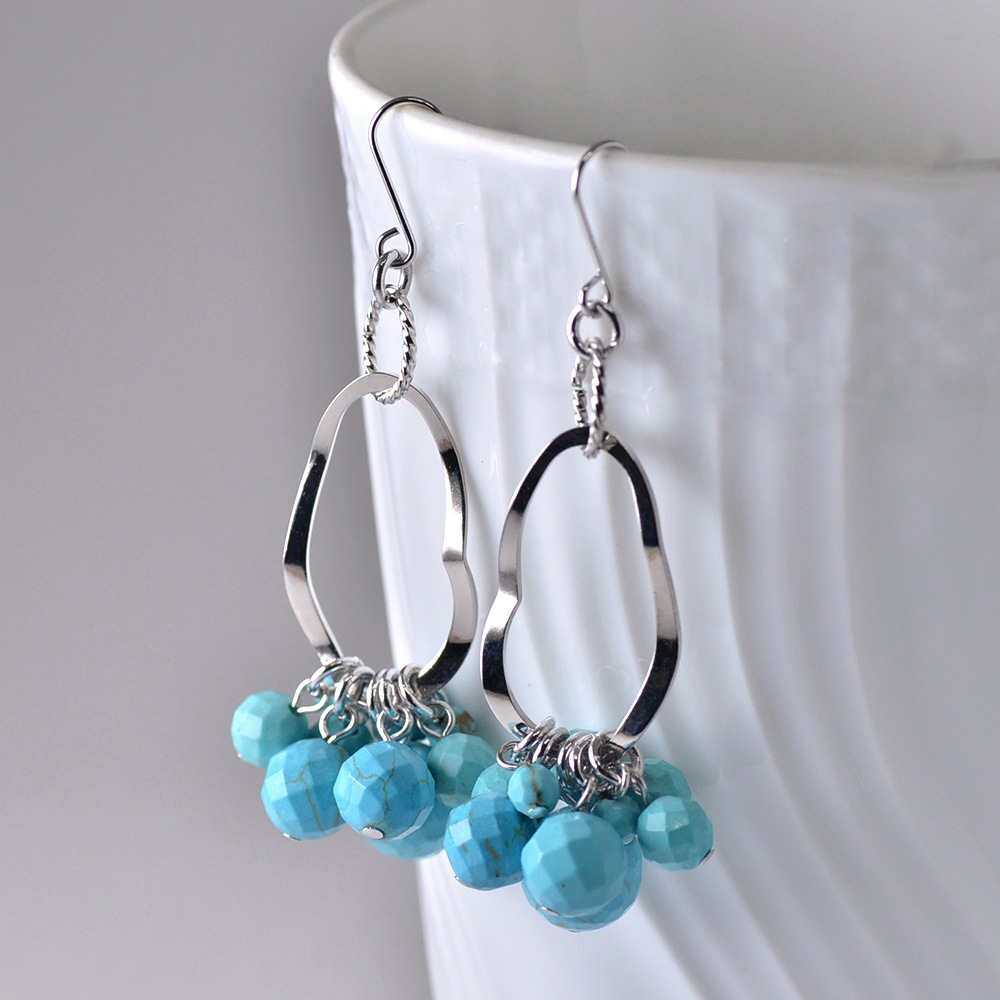 変形フープ 天然石 フリンジ ロングイヤリング ピアス