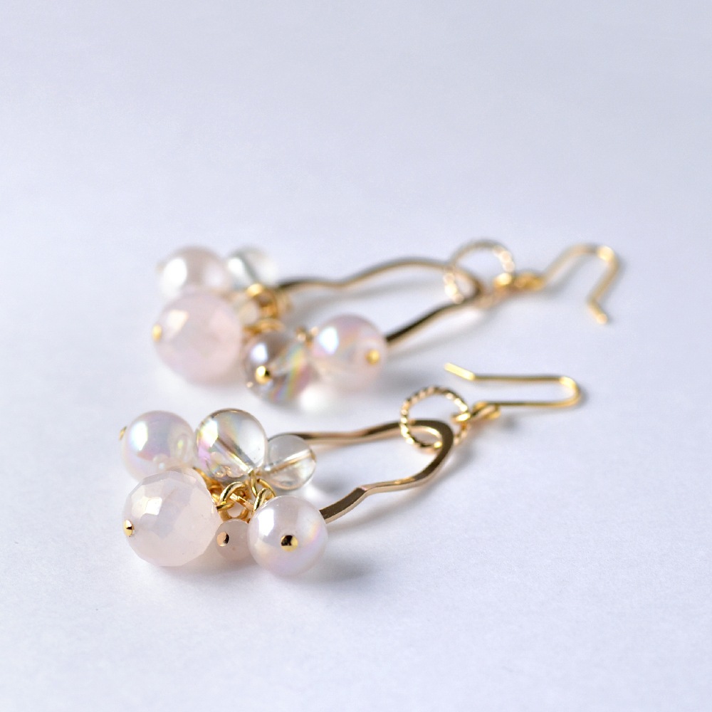 変形フープ 天然石 フリンジ ロングイヤリング ピアス