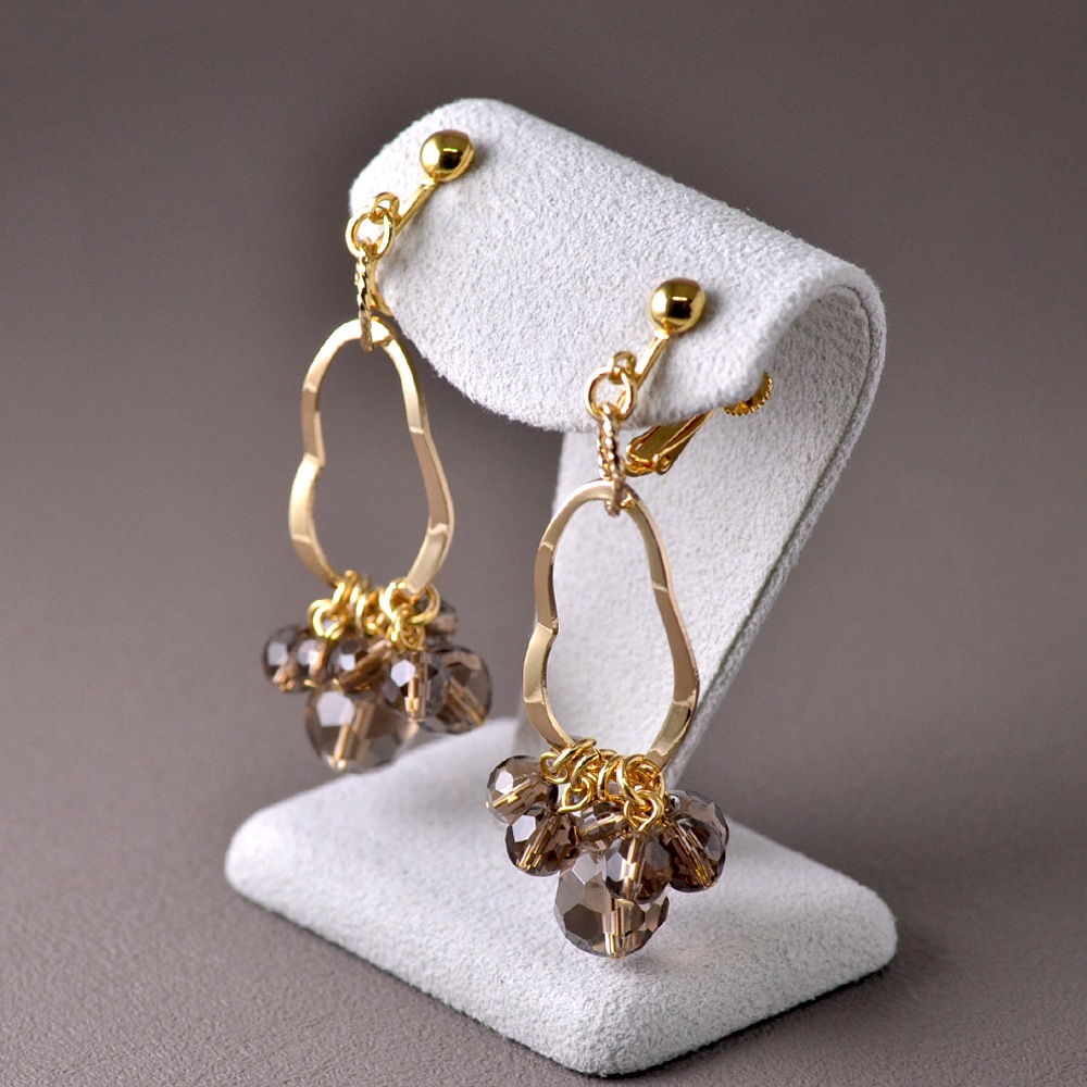 変形フープ 天然石 フリンジ ロングイヤリング ピアス