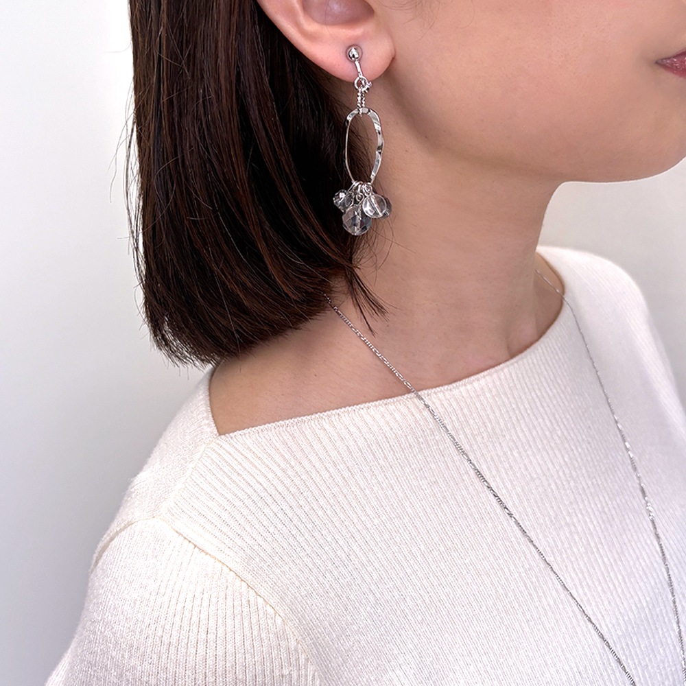 変形フープ 天然石 フリンジ ロングイヤリング ピアス