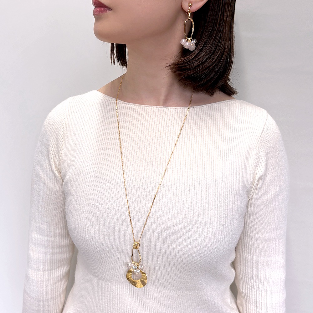 変形フープ 天然石 フリンジ ロングイヤリング ピアス