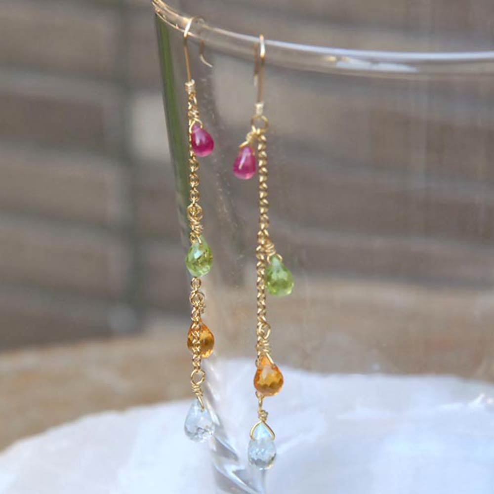 アクアマリン シトリン ペリドット ルビー ロング イヤリング  ピアス