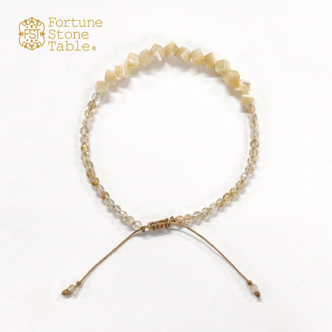 カラーで選ぶコードブレスレット(ベージュ)茶蝶貝×ルチルクォーツ【Fortune Stone Table】