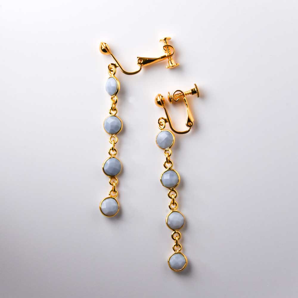 SVストーンベゼルイヤリング･ピアス　ブルーオパール　【Fortune Stone Table】