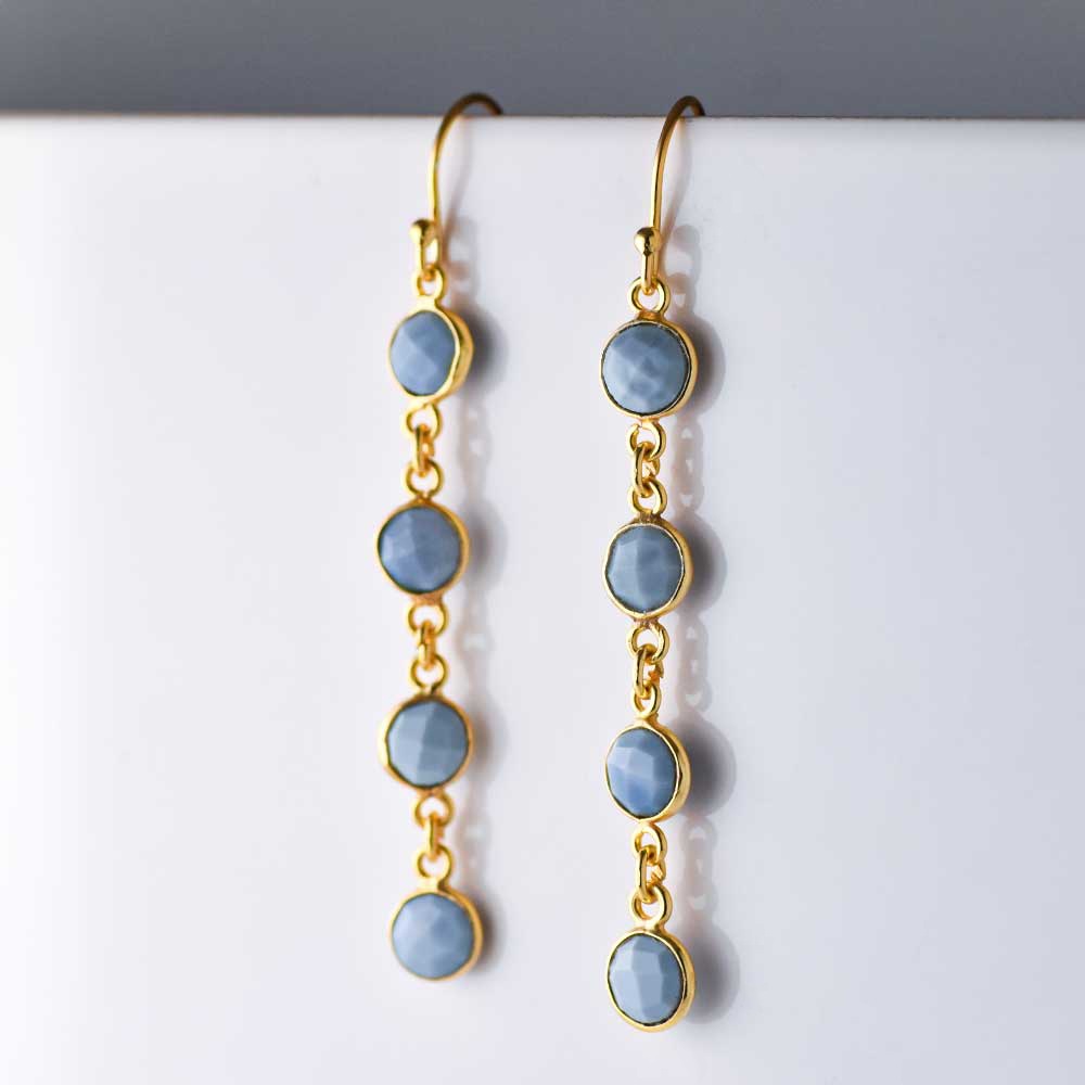 SVストーンベゼルイヤリング･ピアス　ブルーオパール　【Fortune Stone Table】