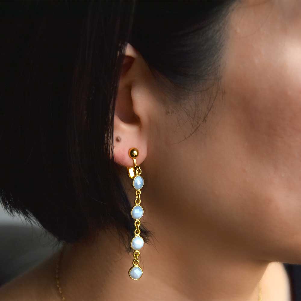 SVストーンベゼルイヤリング･ピアス　ブルーオパール　【Fortune Stone Table】