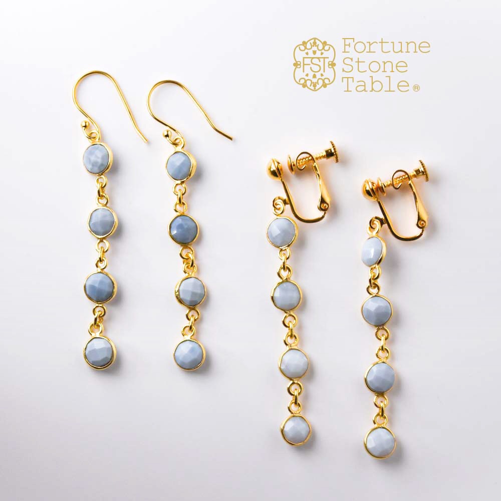 SVストーンベゼルイヤリング･ピアス　ブルーオパール　【Fortune Stone Table】