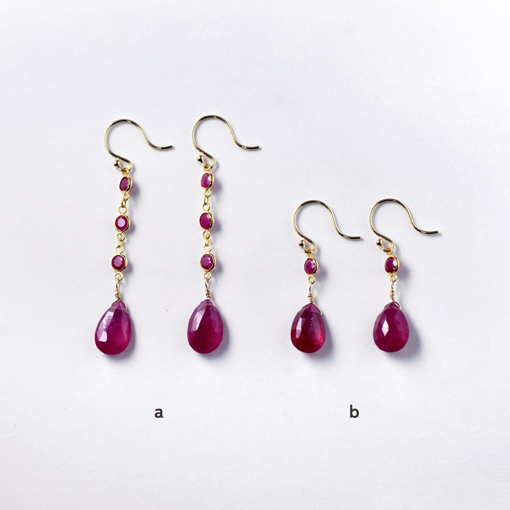 K18 ルビー ドロップ ピアス