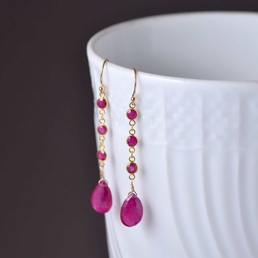 K18 ルビー ドロップ ピアス