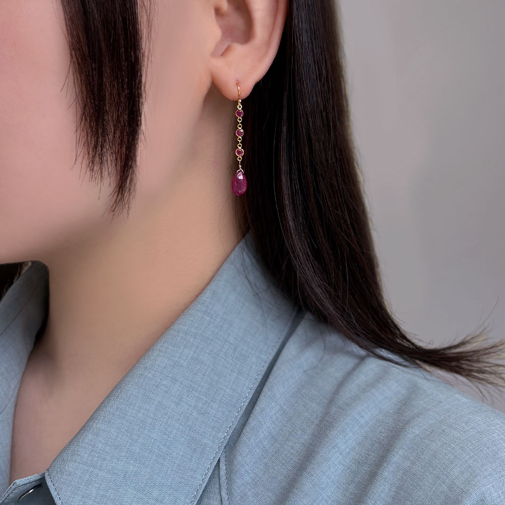 K18 ルビー ドロップ ピアス
