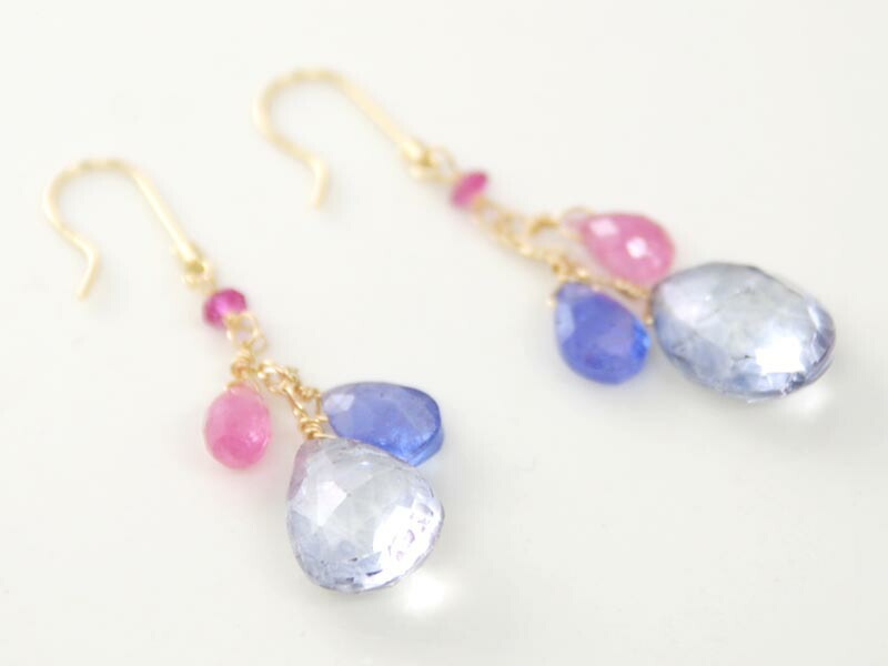 K18 グレートパーズ タンザナイト サファイア イヤリング ピアス