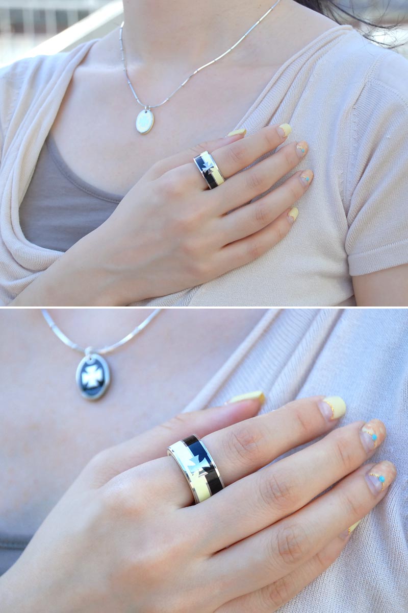 SV925 ツートーン クロスモチーフ リング(アイボリー・ブラック)