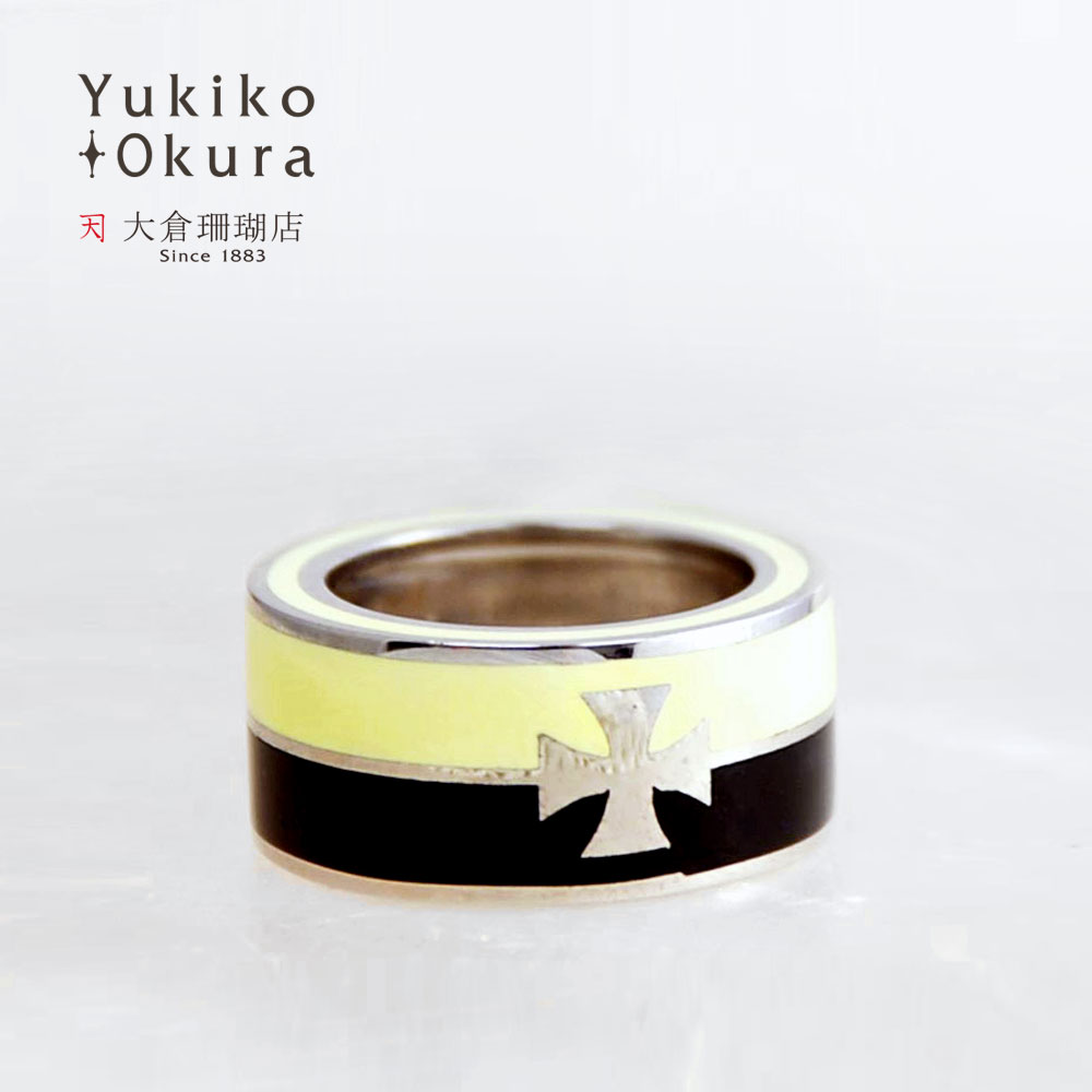 SV925 ツートーン クロスモチーフ リング(アイボリー・ブラック)