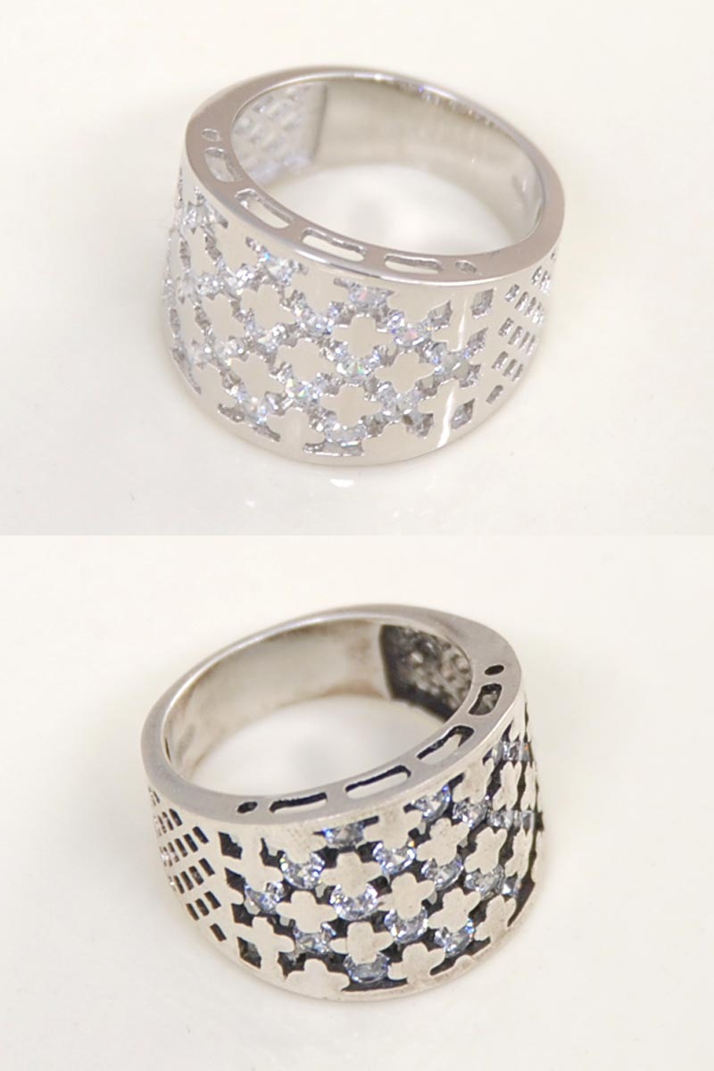 SV925 ラウンド クロス キュービックジルコニア リング(シルバーカラー・古美銀カラー)