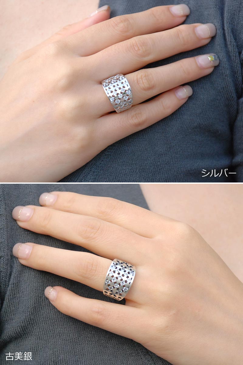 SV925 ラウンド クロス キュービックジルコニア リング(シルバーカラー・古美銀カラー)