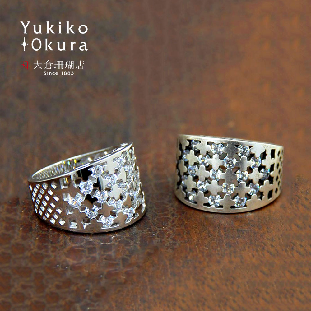 SV925 ラウンド クロス キュービックジルコニア リング(シルバーカラー・古美銀カラー)