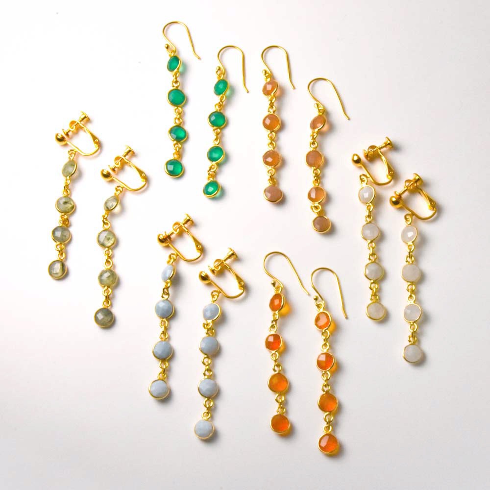 SVストーンベゼルイヤリング･ピアス　ピーチムーンストーン　【Fortune Stone Table】