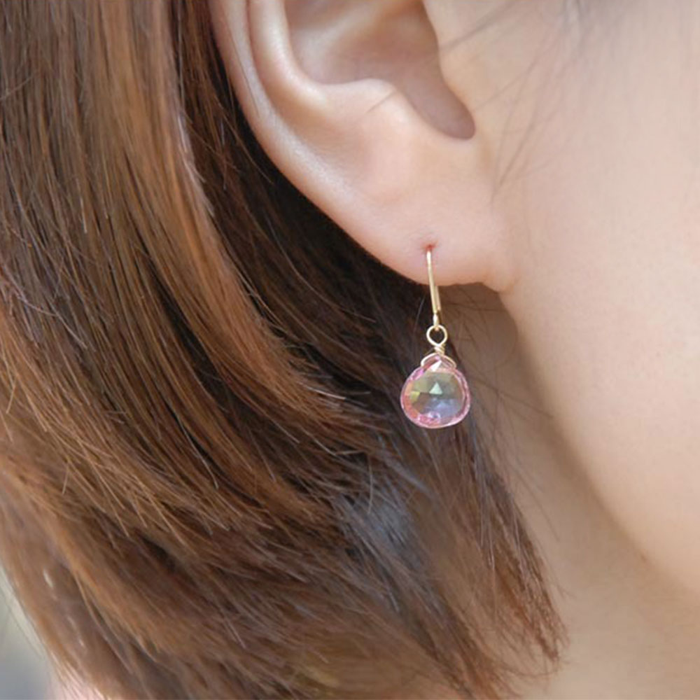 K18 ピンククォーツ ハートカット イヤリング ピアス