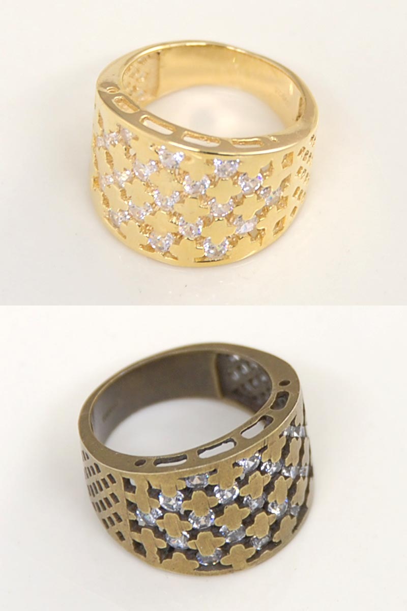 SV925 ラウンド クロス キュービックジルコニア リング(ゴールドカラー・古美金カラー)