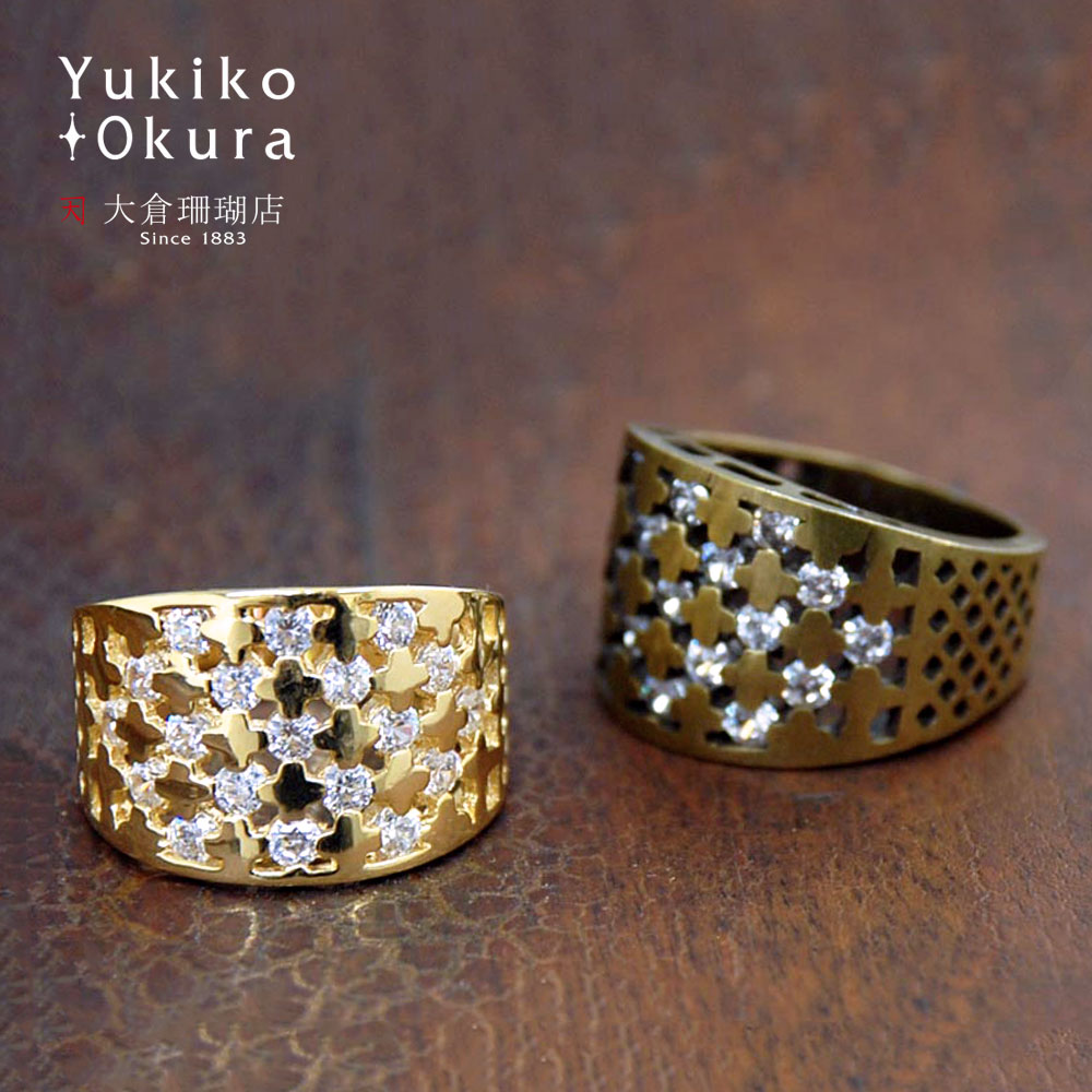 SV925 ラウンド クロス キュービックジルコニア リング(ゴールドカラー・古美金カラー)