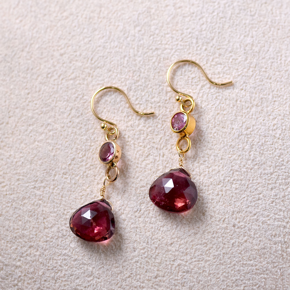 K18 ピンクトルマリン ハートカット ピアス