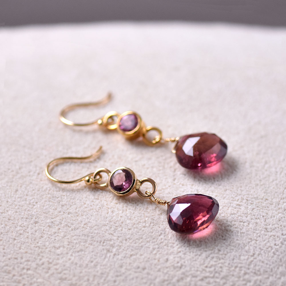K18 ピンクトルマリン ハートカット ピアス