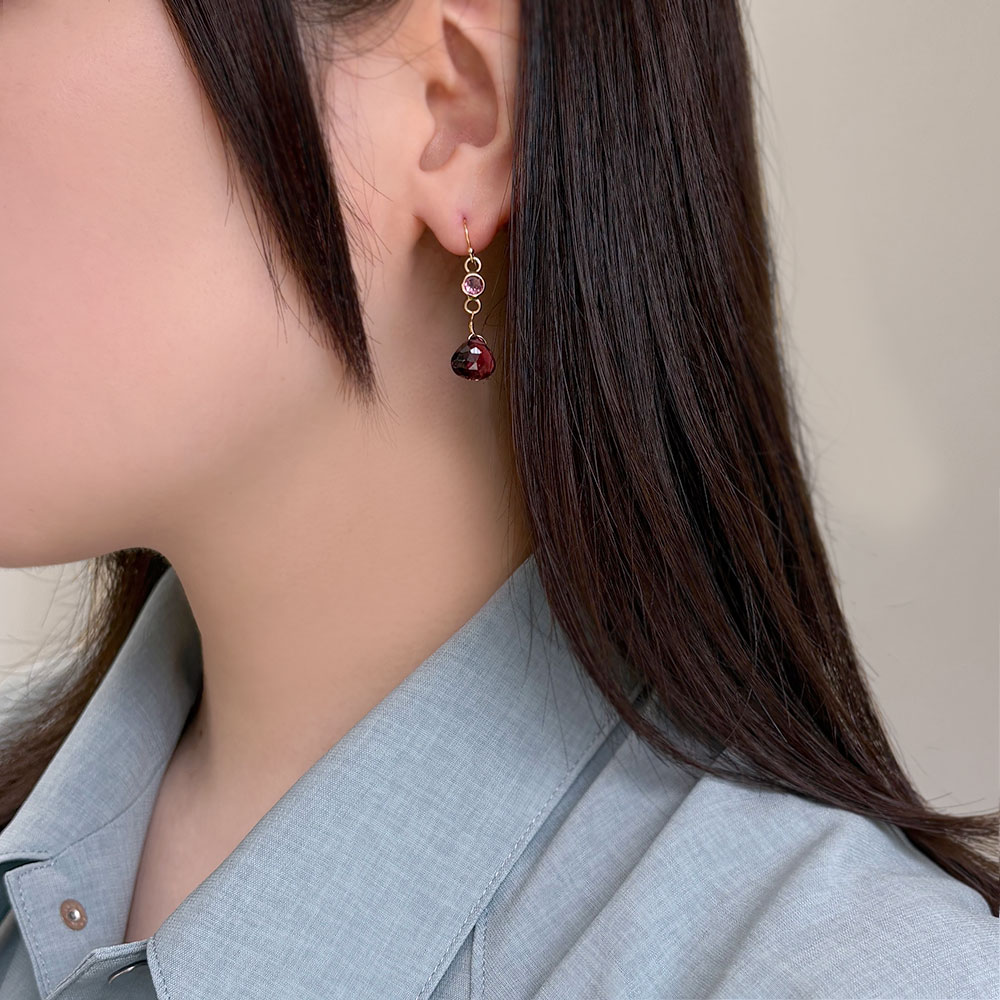 K18 ピンクトルマリン ハートカット ピアス