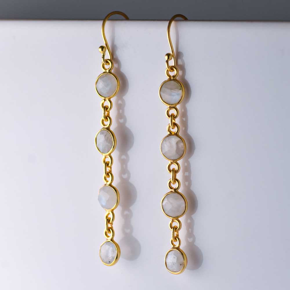 SVストーンベゼルイヤリング・ピアス レインボームーンストーン 【Fortune Stone Table】