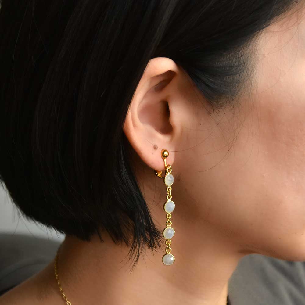 SVストーンベゼルイヤリング・ピアス レインボームーンストーン 【Fortune Stone Table】