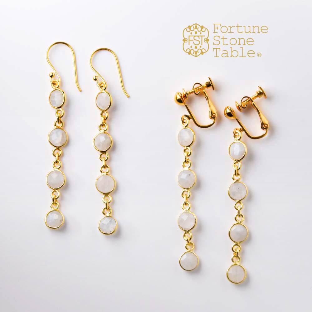 SVストーンベゼルイヤリング・ピアス レインボームーンストーン 【Fortune Stone Table】