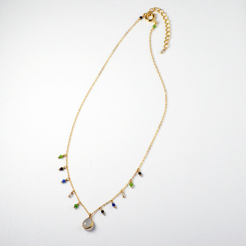 グレイムーンストーン ドロップ マルチカラー フリンジネックレス