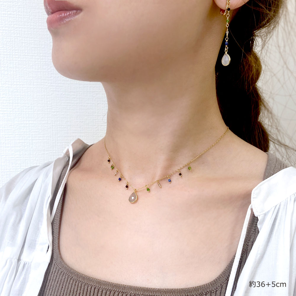 グレイムーンストーン ドロップ マルチカラー フリンジネックレス