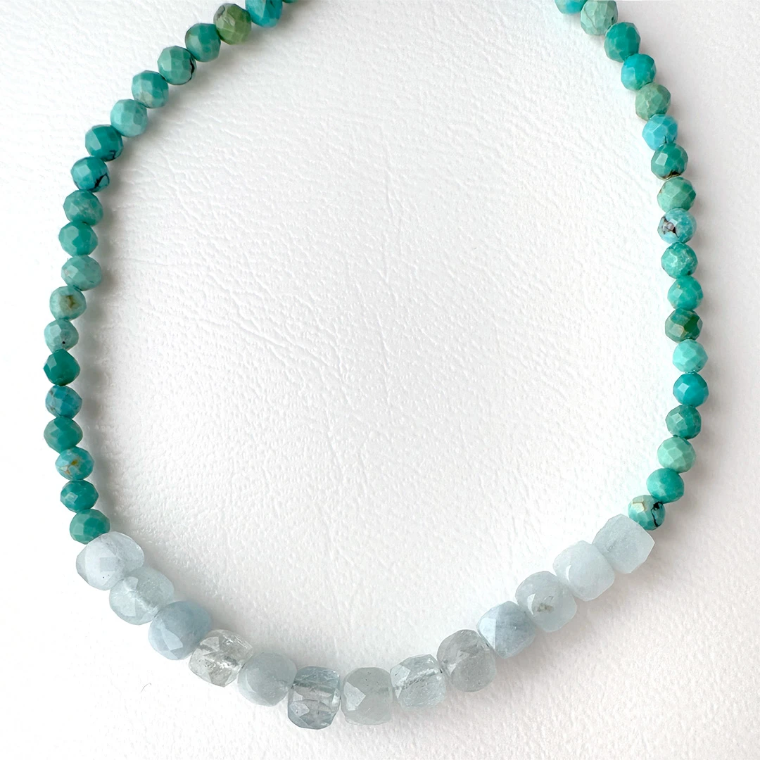 カラーで選ぶコードブレスレット(青)アクアマリン×ターコイズ【Fortune Stone Table】