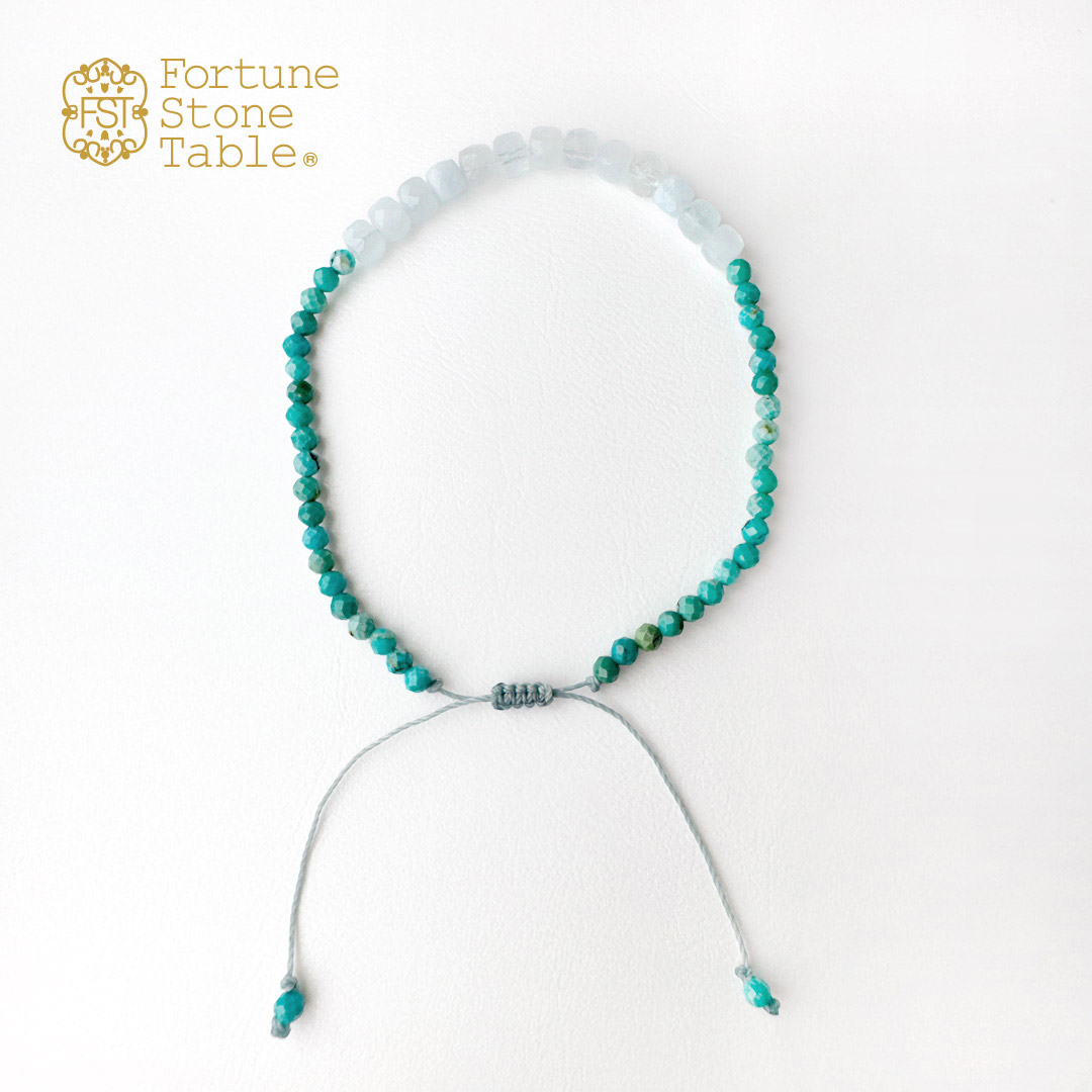 カラーで選ぶコードブレスレット(青)アクアマリン×ターコイズ【Fortune Stone Table】
